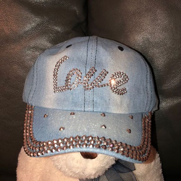 Cruise Club LOVE Embellished Cotton Vintage Wash Denim Cap - Picture 1 of 9